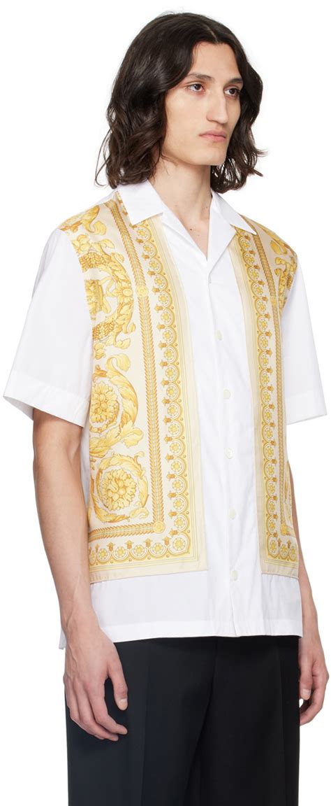 Versace: White & Gold Barocco Shirt 